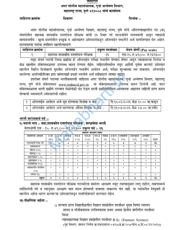 गुन्हे अन्वेषण विभाग (CID) भरती 2026 - Complete Vacancy Details & Eligibility 7 गुन्हे अन्वेषण विभाग (CID) भरती 2026